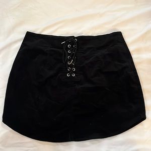 Black Denim Zip up mini skirt